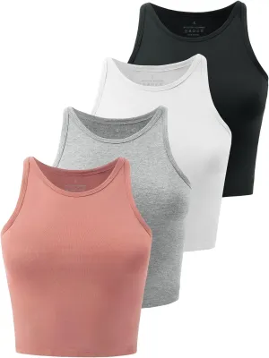Kole Meego Crop Tops For Women Workout Cropped Tank Top High Neck Camisole Yoga Shirts Athletic Undershirts 4 Pack