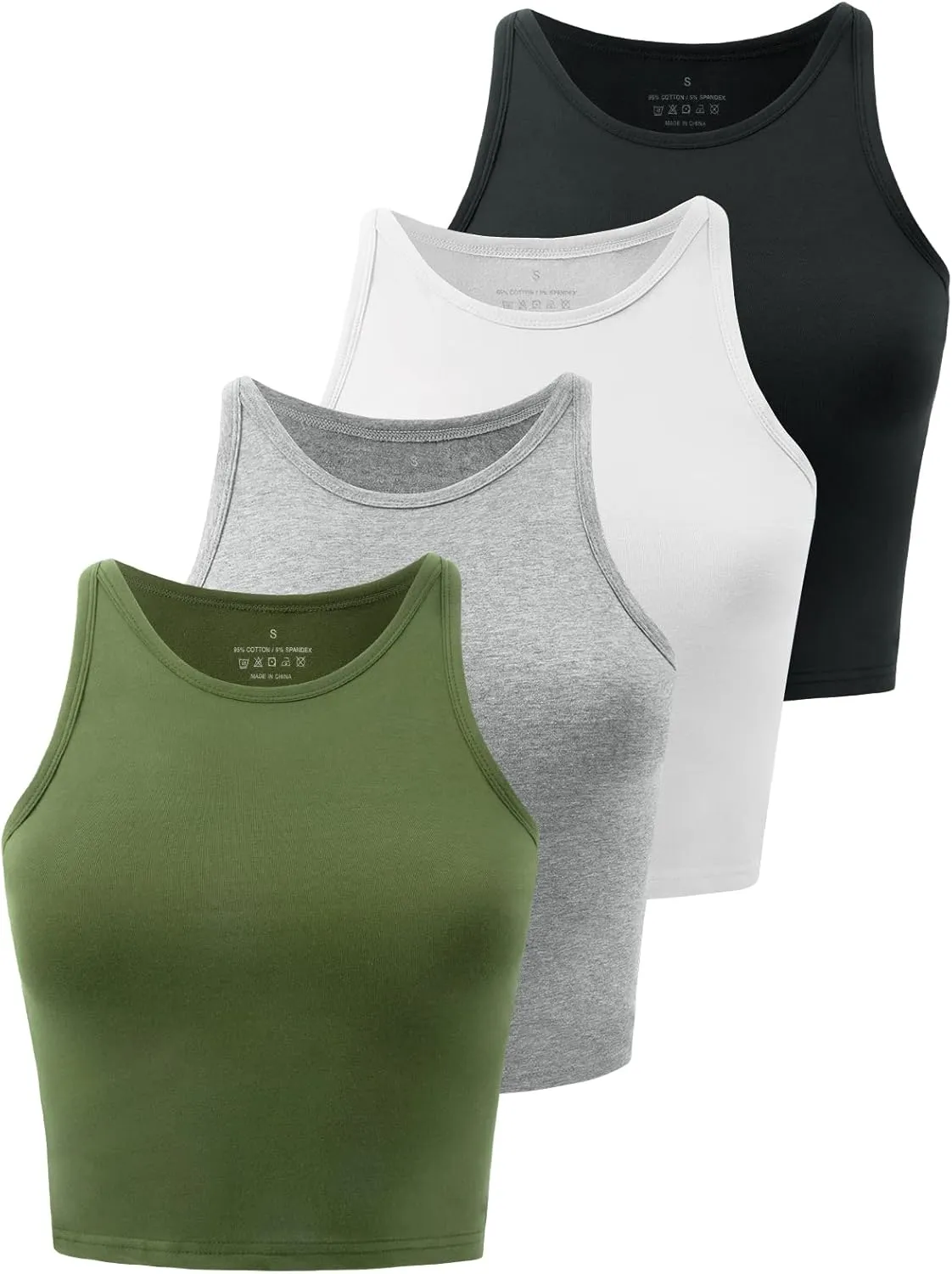 Kole Meego Crop Tops For Women Workout Cropped Tank Top High Neck Camisole Yoga Shirts Athletic Undershirts 4 Pack