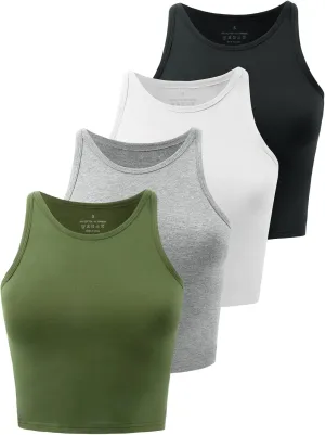 Kole Meego Crop Tops For Women Workout Cropped Tank Top High Neck Camisole Yoga Shirts Athletic Undershirts 4 Pack