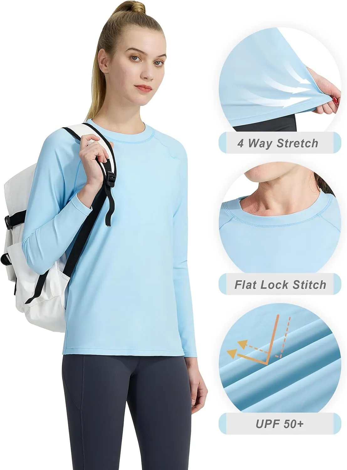 KPSUN Womens Long Sleeve Rash Guard UPF 50  Swim Shirts Sun Uv Protection Surfing Top for Beach Swimming Quick Dry