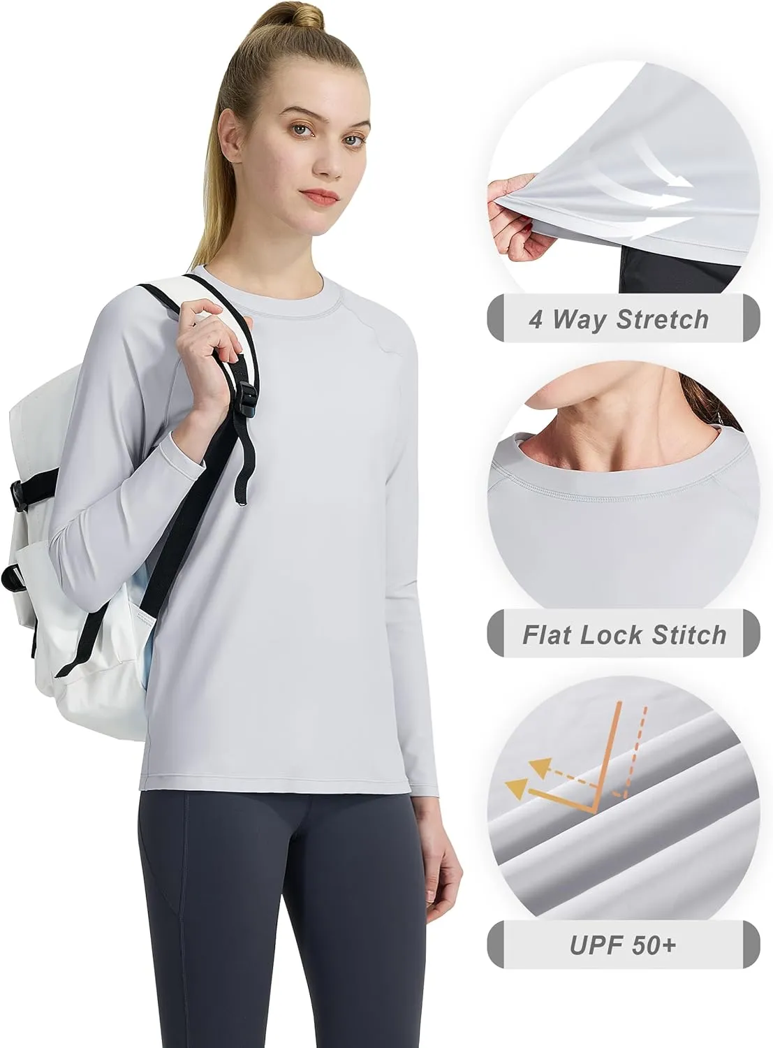 KPSUN Womens Long Sleeve Rash Guard UPF 50  Swim Shirts Sun Uv Protection Surfing Top for Beach Swimming Quick Dry