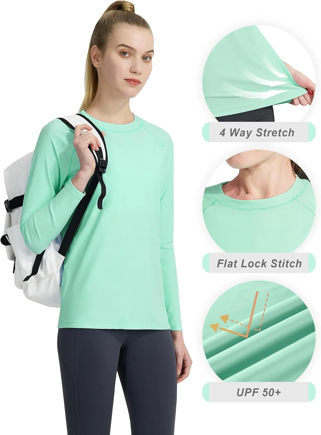 KPSUN Womens Long Sleeve Rash Guard UPF 50  Swim Shirts Sun Uv Protection Surfing Top for Beach Swimming Quick Dry