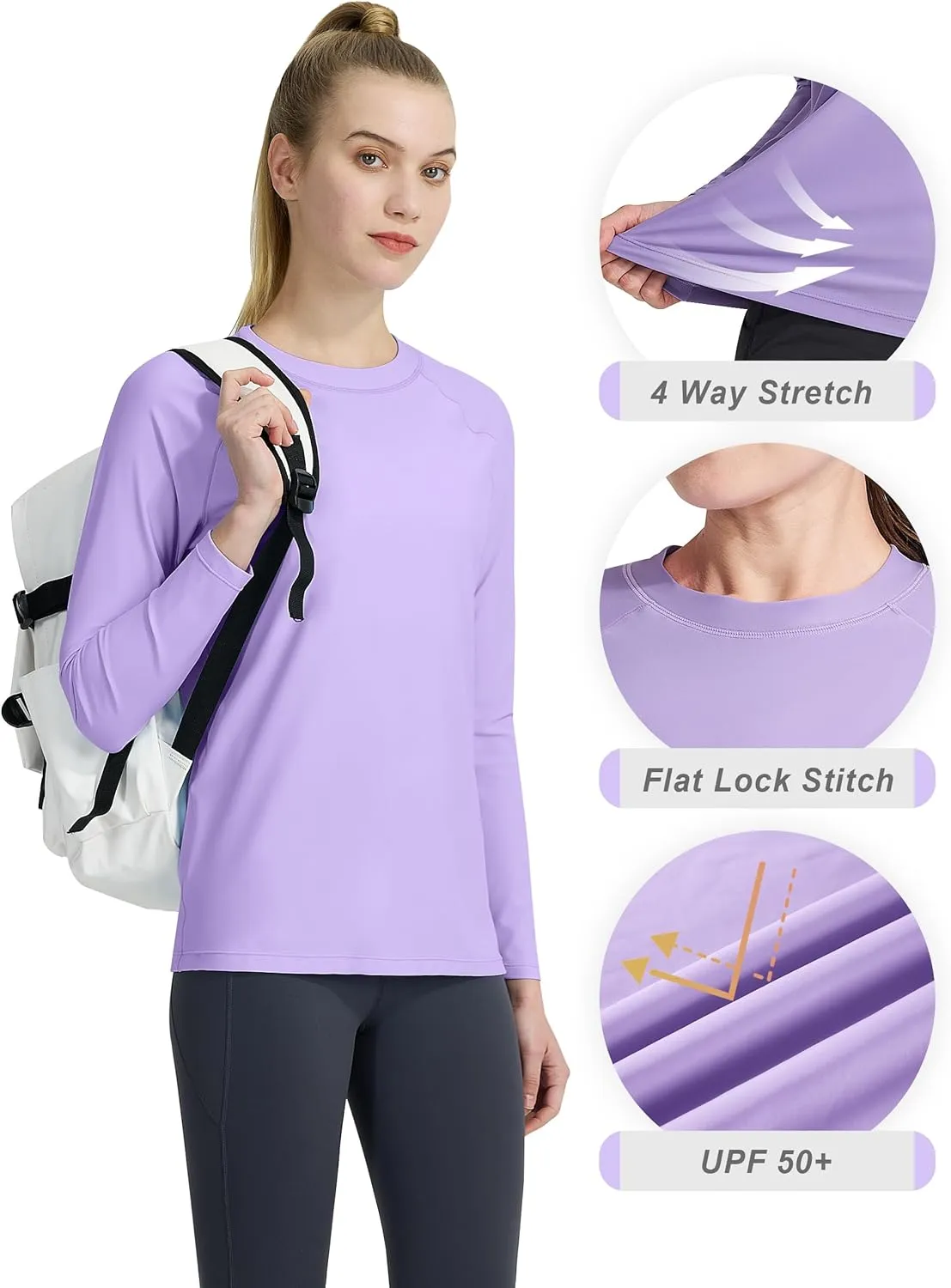 KPSUN Womens Long Sleeve Rash Guard UPF 50  Swim Shirts Sun Uv Protection Surfing Top for Beach Swimming Quick Dry