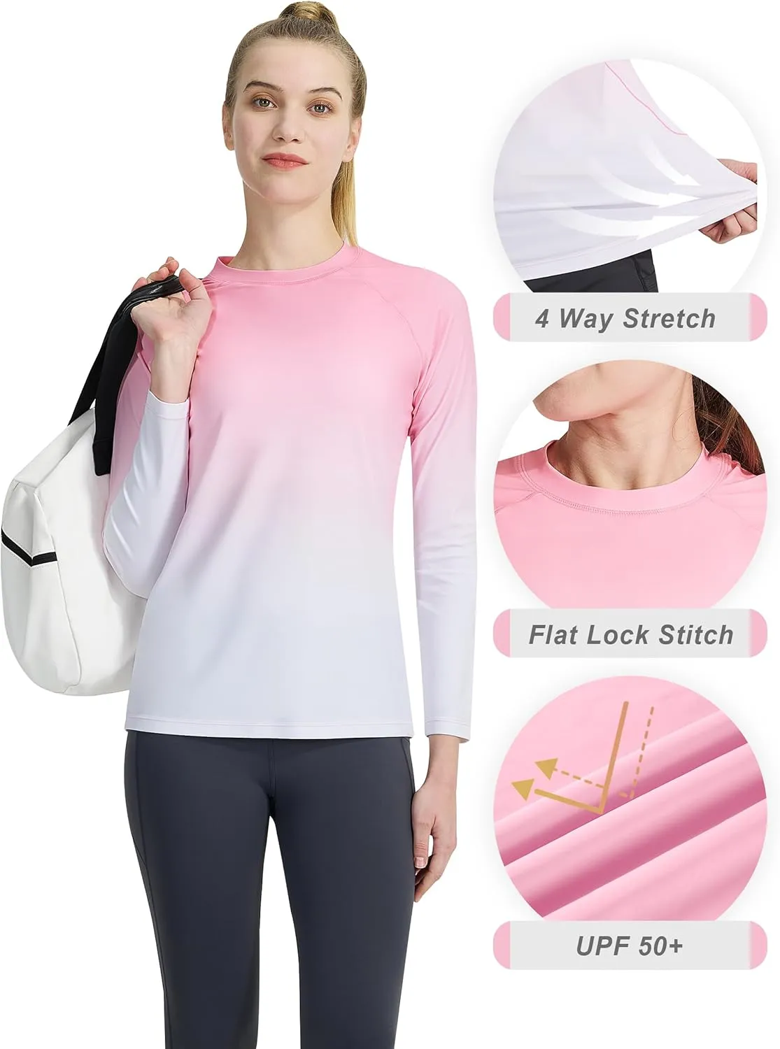 KPSUN Womens Long Sleeve Rash Guard UPF 50  Swim Shirts Sun Uv Protection Surfing Top for Beach Swimming Quick Dry