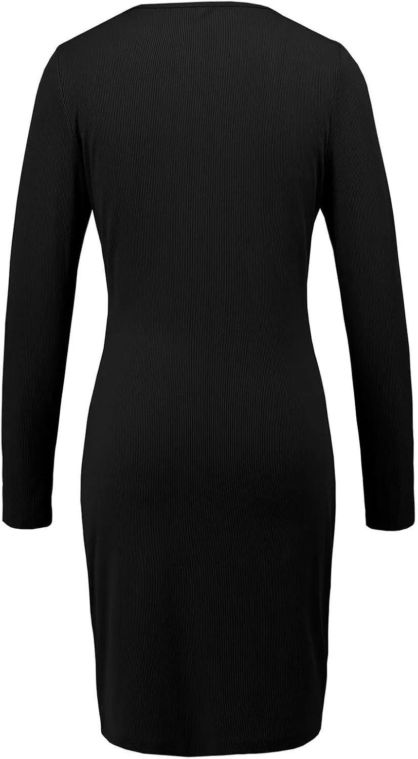Lace Long Sleeve Deep V Neck Bodycon Dress for Women Elegant Party Floral Appliques Cocktail Nightout Formal Occasions