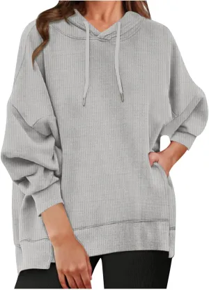 Ladies Oversized Hoodies Casual Long Sleeve Drawstring Waffle Pullover Tops Preppy Sweatshirt Fall Trendy Clothes
