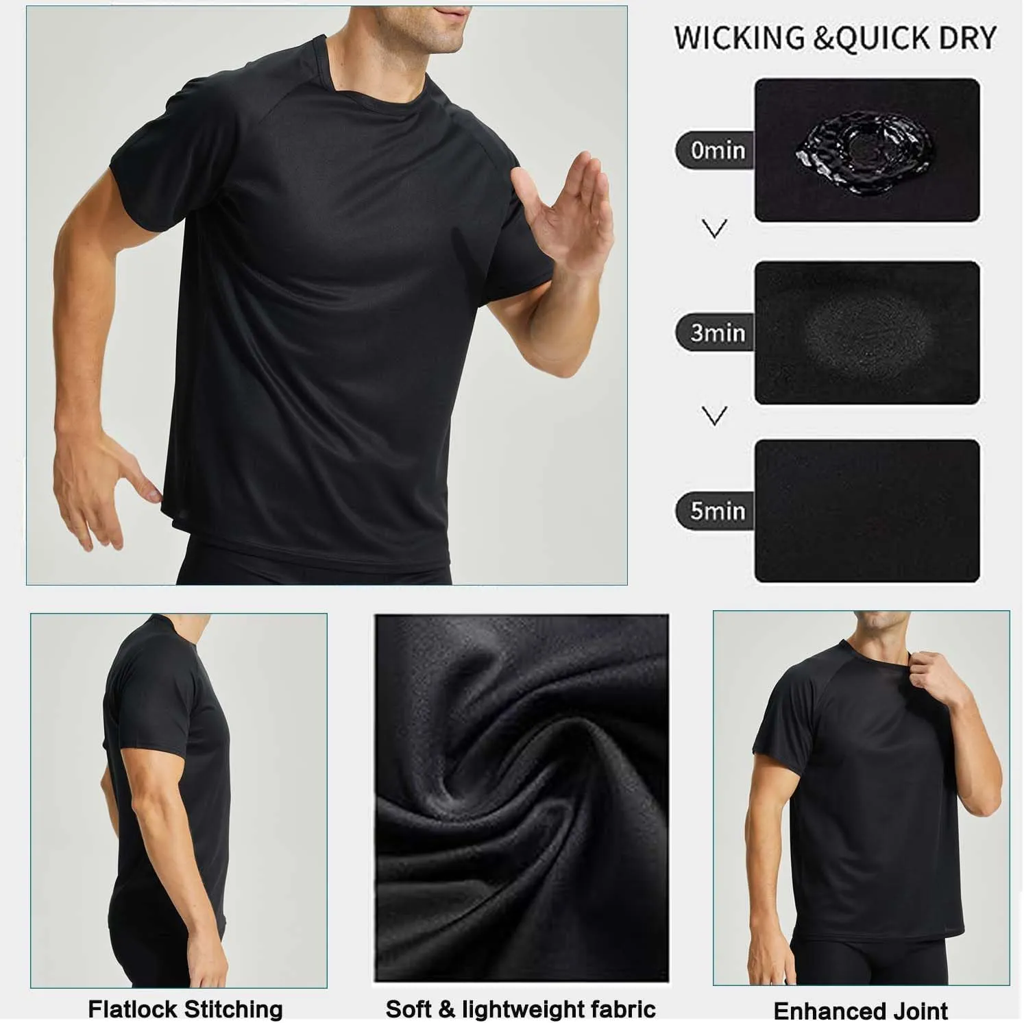 LANBAOSI 3 Pack Workout Running Shirts for Men Moisture Wicking Quick Dry Athletic Active Men's Gym Performance T Shirts