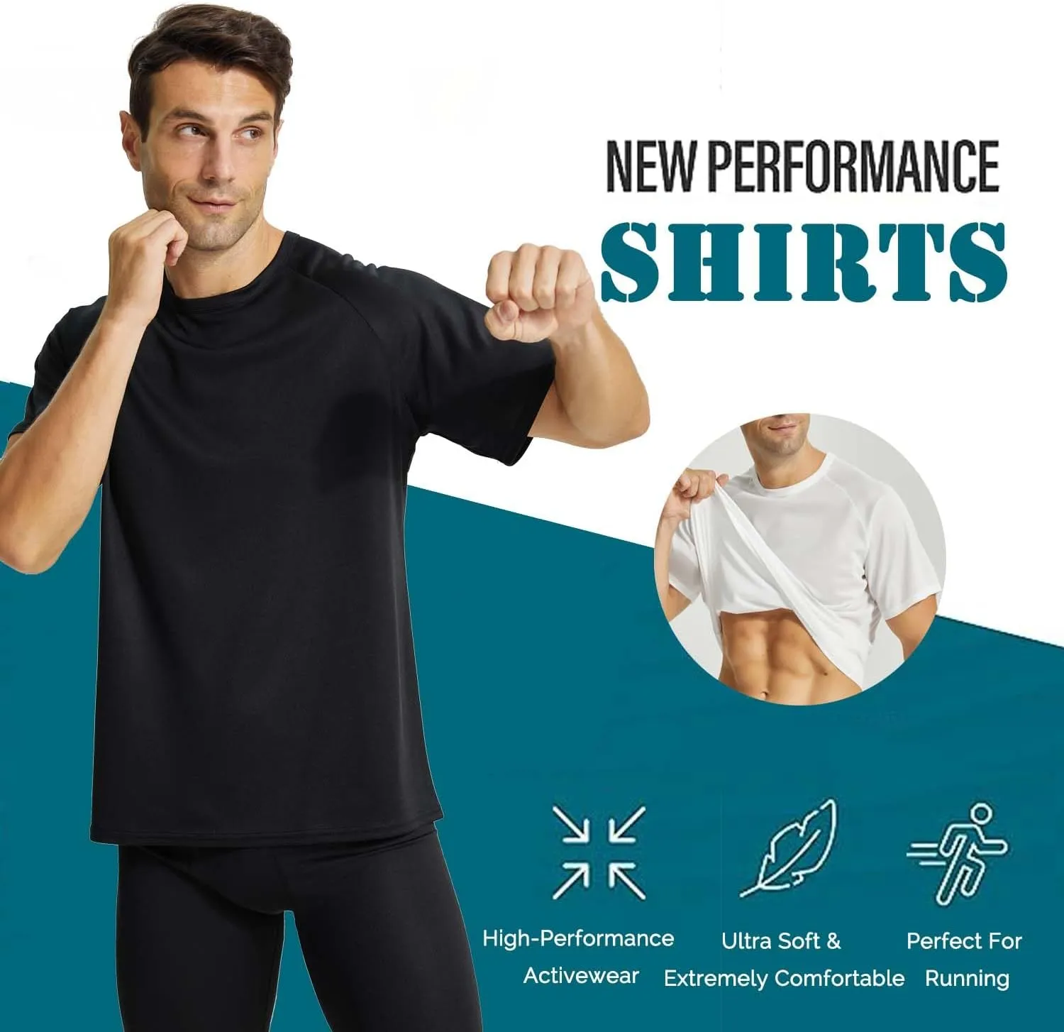 LANBAOSI 3 Pack Workout Running Shirts for Men Moisture Wicking Quick Dry Athletic Active Men's Gym Performance T Shirts