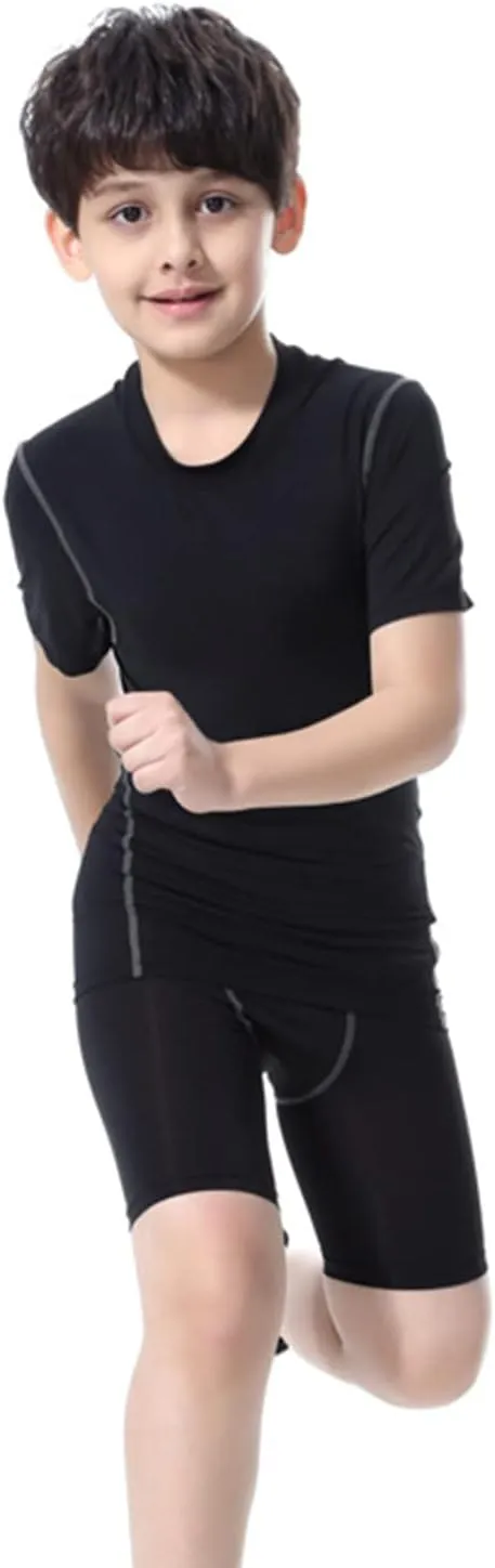 LANBAOSI Kids Boy's Compression Shirts Child's Quick Dry Sports Undershirts Short Sleeve Baselayer Tee Tops