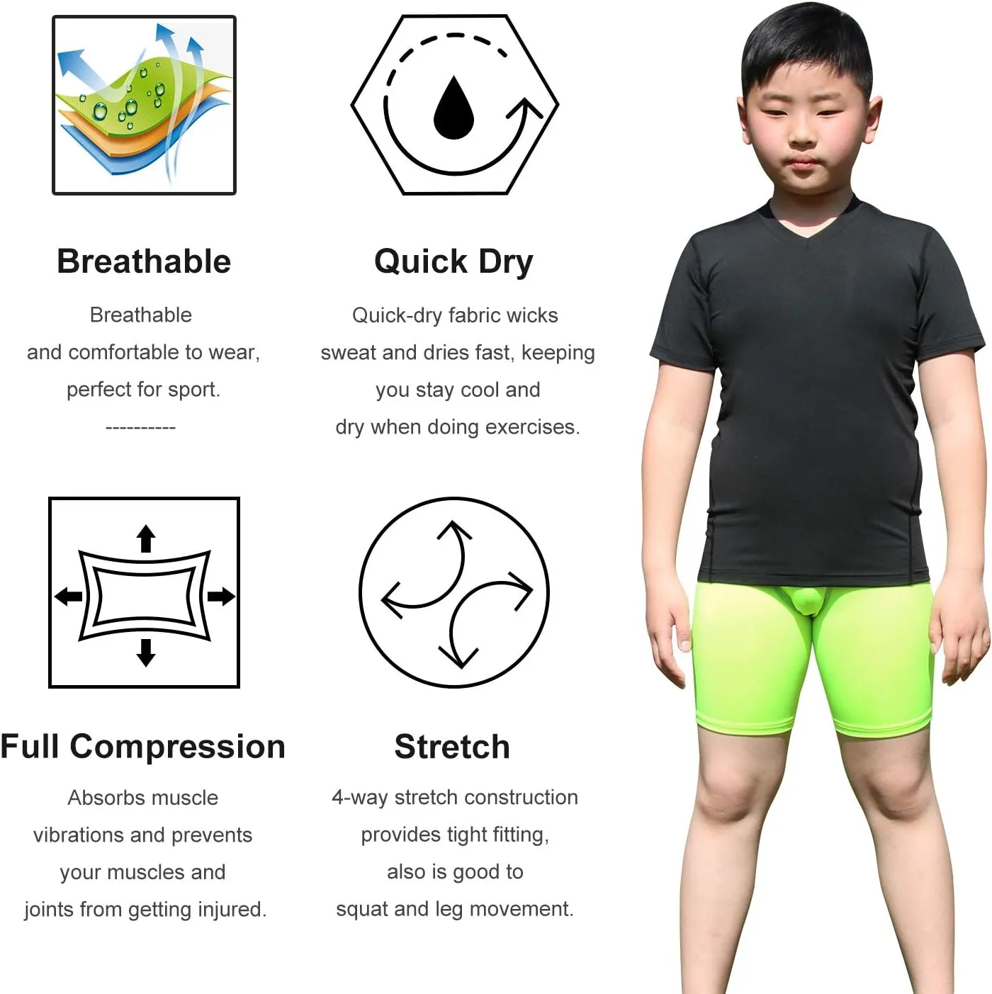 LANBAOSI Kids Boy's Compression Shirts Child's Quick Dry Sports Undershirts Short Sleeve Baselayer Tee Tops