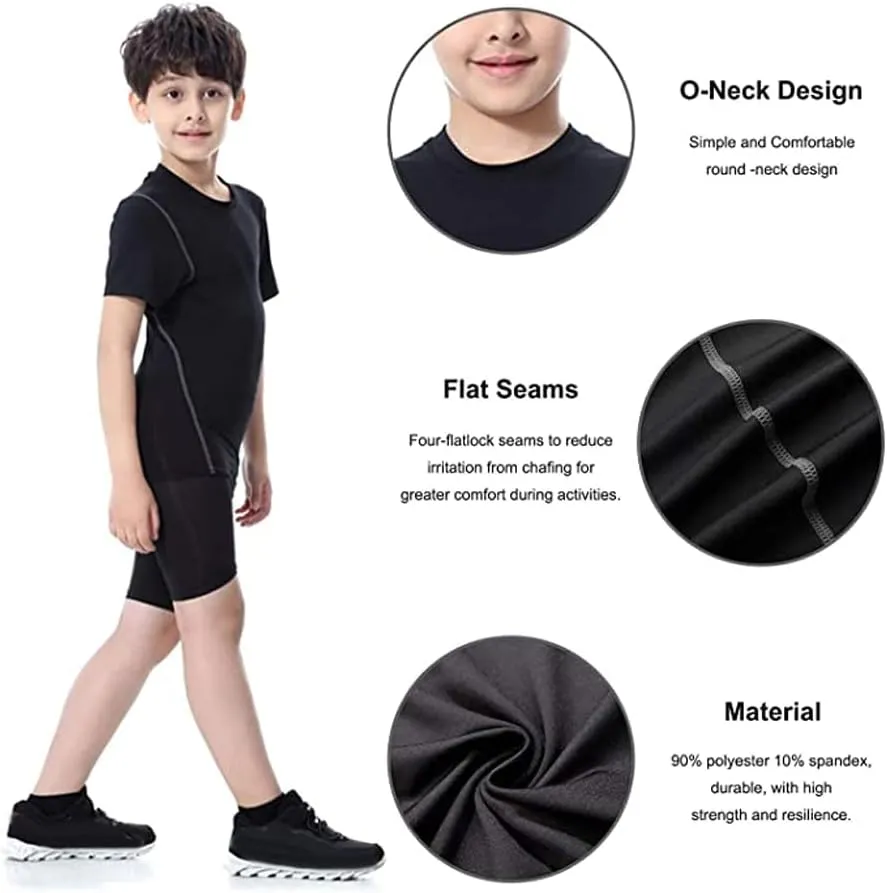 LANBAOSI Kids Boy's Compression Shirts Child's Quick Dry Sports Undershirts Short Sleeve Baselayer Tee Tops