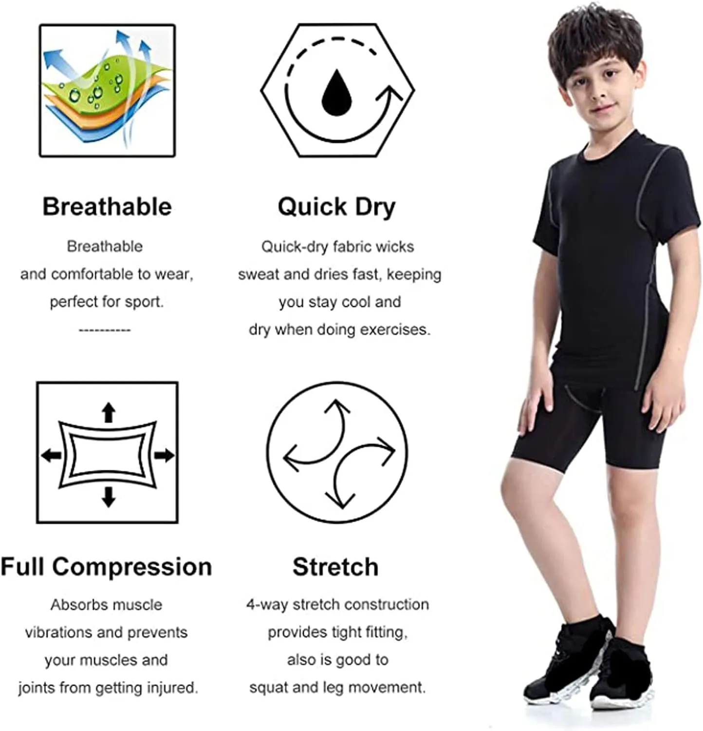 LANBAOSI Kids Boy's Compression Shirts Child's Quick Dry Sports Undershirts Short Sleeve Baselayer Tee Tops