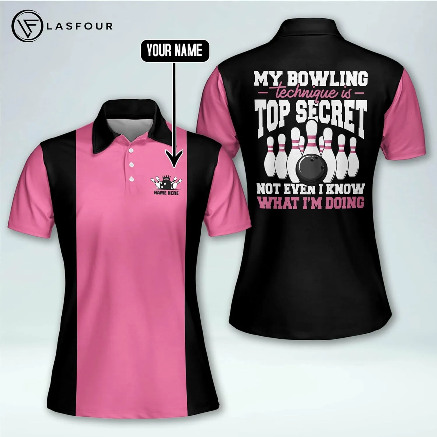 LASFOUR Personalized 3D Funny Bowling Shirts for Women, Custom Bowling Team Shirts for Women, Women Bowling Jerseys
