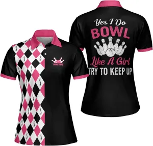LASFOUR Personalized 3D Funny Bowling Shirts for Women, Custom Bowling Team Shirts for Women, Women Bowling Jerseys