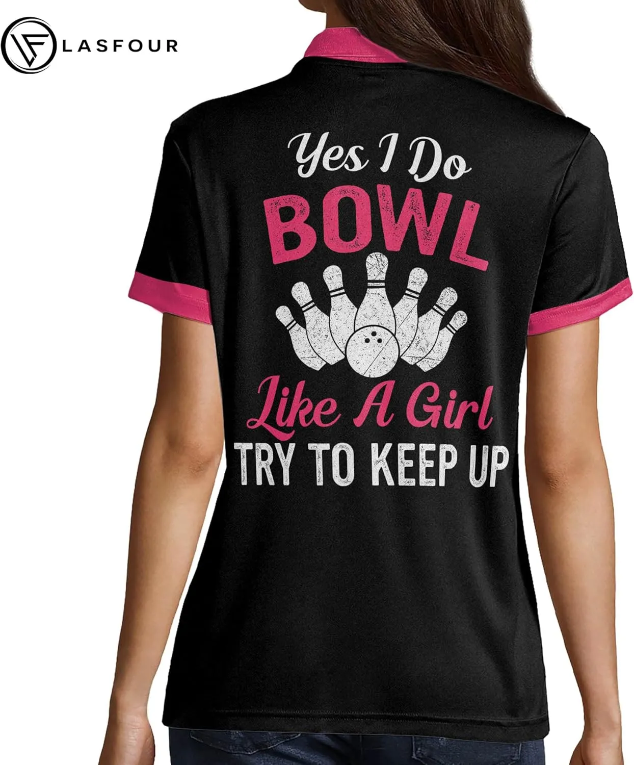 LASFOUR Personalized 3D Funny Bowling Shirts for Women, Custom Bowling Team Shirts for Women, Women Bowling Jerseys