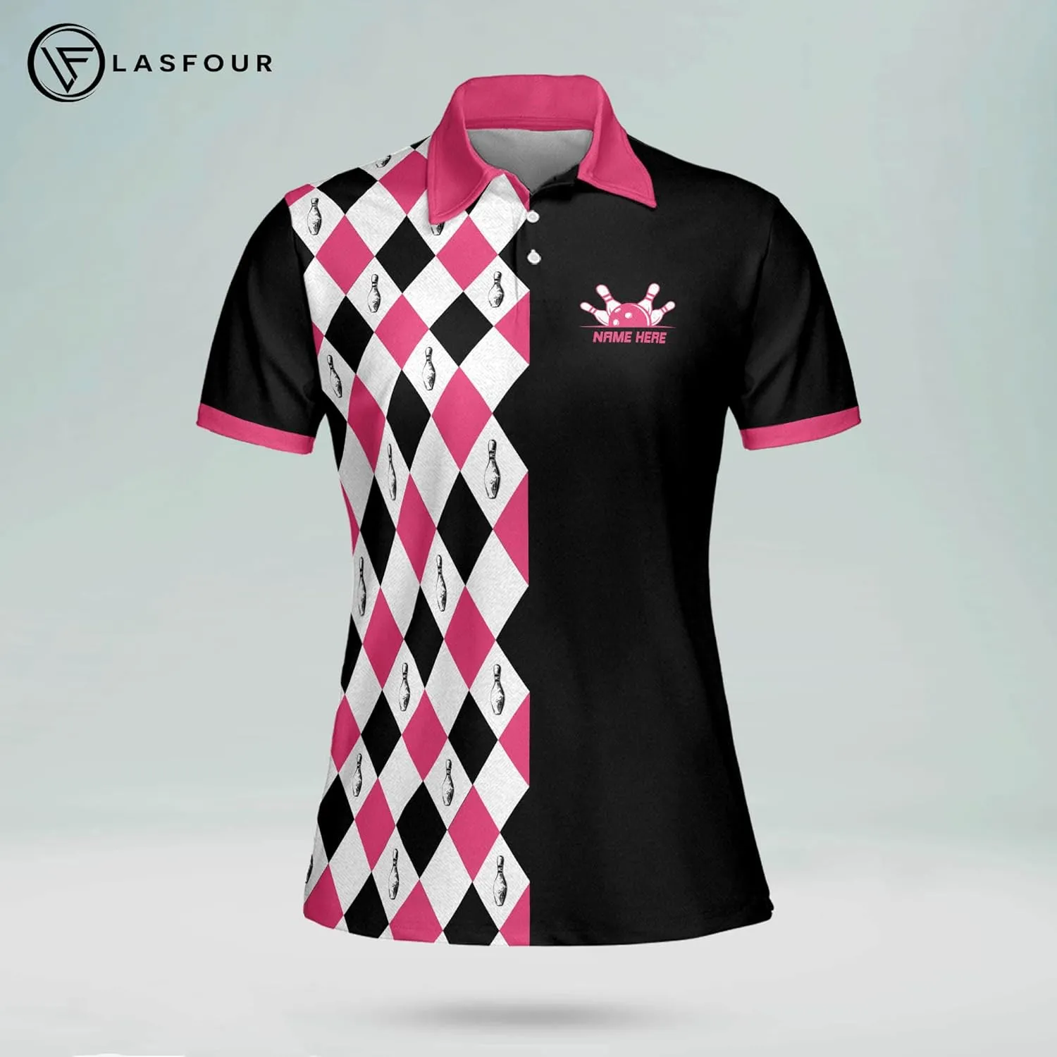 LASFOUR Personalized 3D Funny Bowling Shirts for Women, Custom Bowling Team Shirts for Women, Women Bowling Jerseys