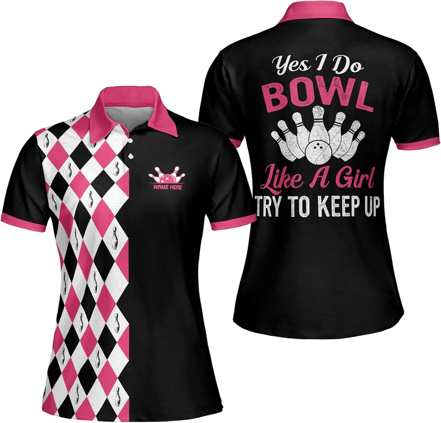 LASFOUR Personalized 3D Funny Bowling Shirts for Women, Custom Bowling Team Shirts for Women, Women Bowling Jerseys