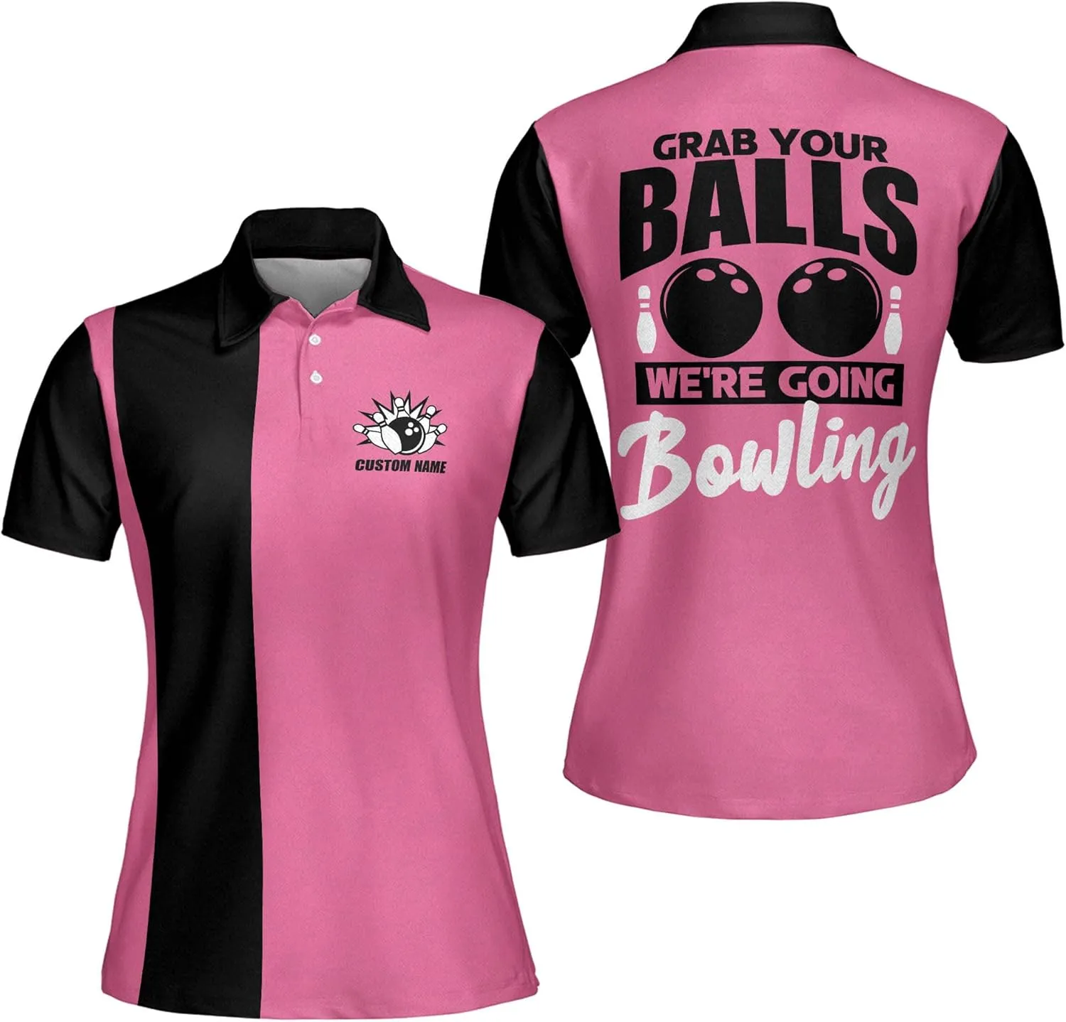 LASFOUR Personalized 3D Funny Bowling Shirts for Women, Custom Bowling Team Shirts for Women, Women Bowling Jerseys
