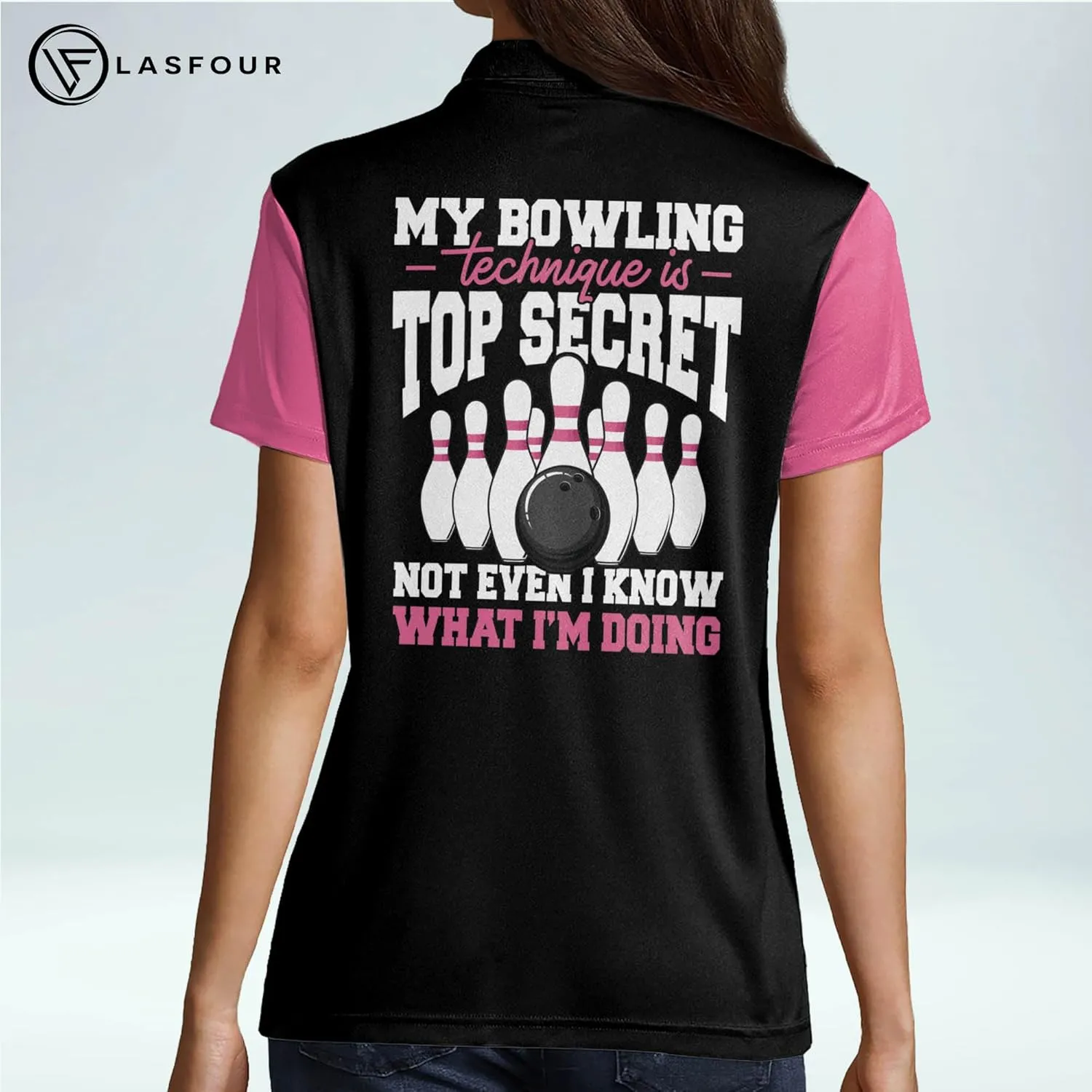 LASFOUR Personalized 3D Funny Bowling Shirts for Women, Custom Bowling Team Shirts for Women, Women Bowling Jerseys