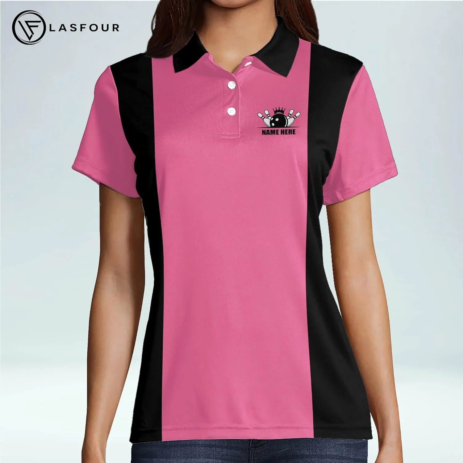 LASFOUR Personalized 3D Funny Bowling Shirts for Women, Custom Bowling Team Shirts for Women, Women Bowling Jerseys