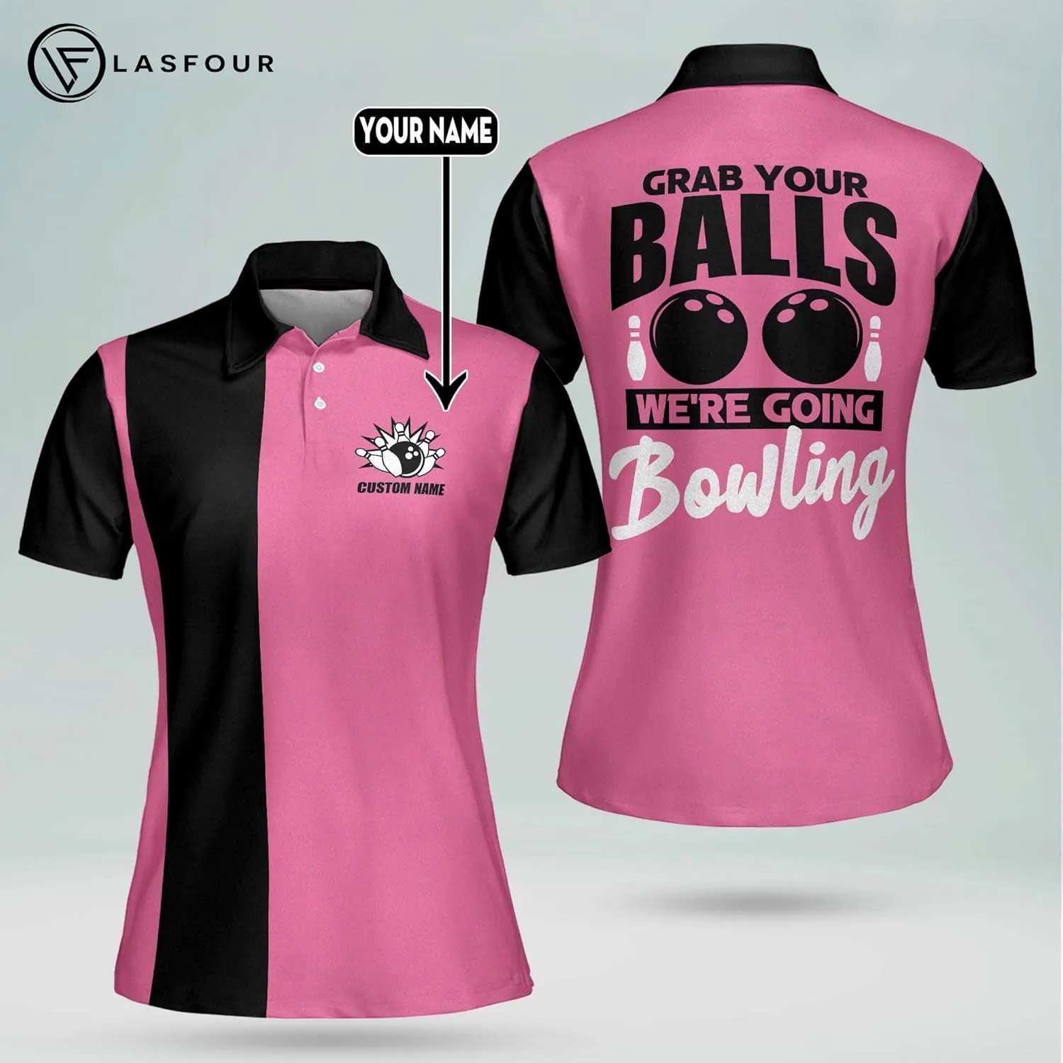 LASFOUR Personalized 3D Funny Bowling Shirts for Women, Custom Bowling Team Shirts for Women, Women Bowling Jerseys