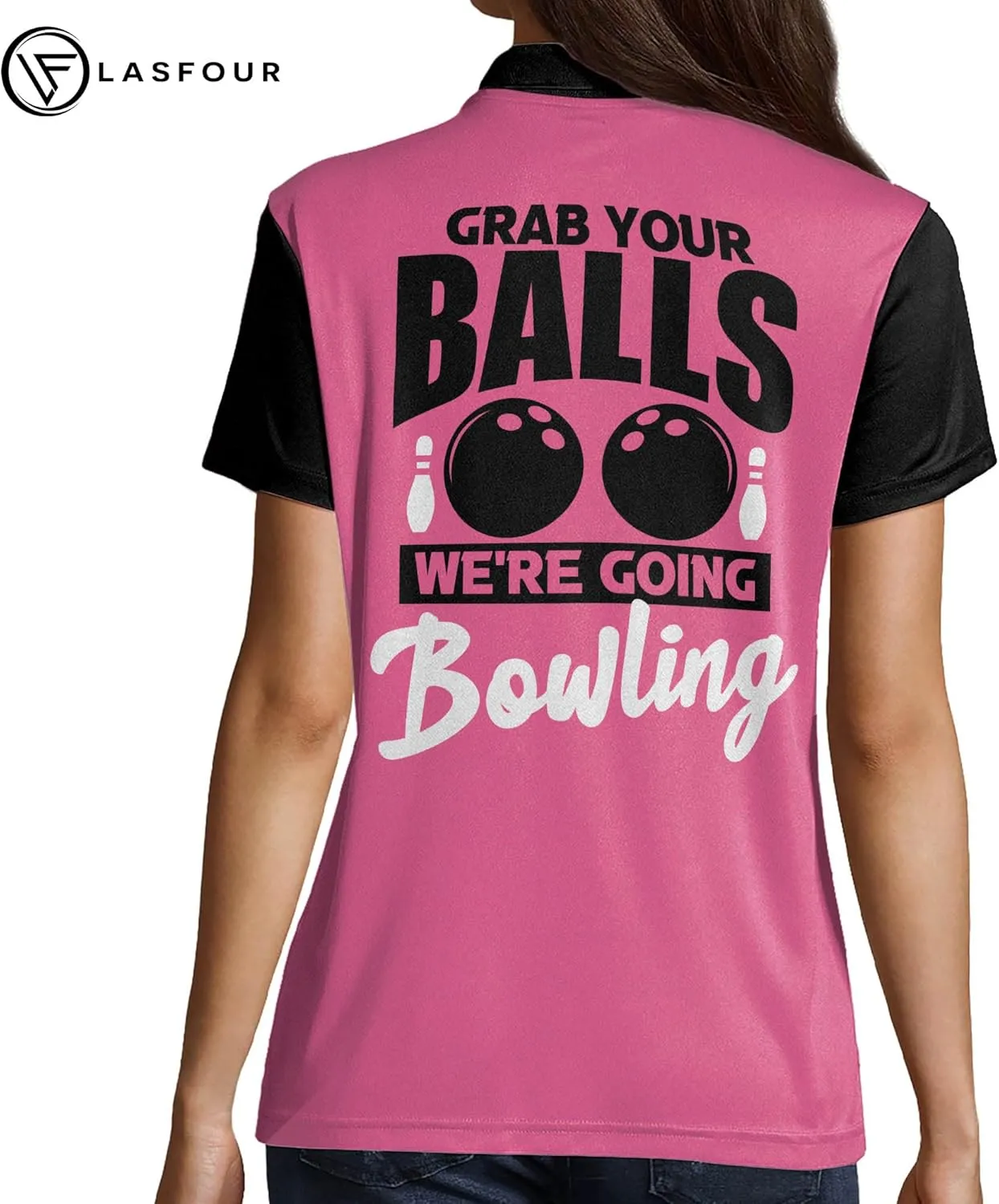 LASFOUR Personalized 3D Funny Bowling Shirts for Women, Custom Bowling Team Shirts for Women, Women Bowling Jerseys