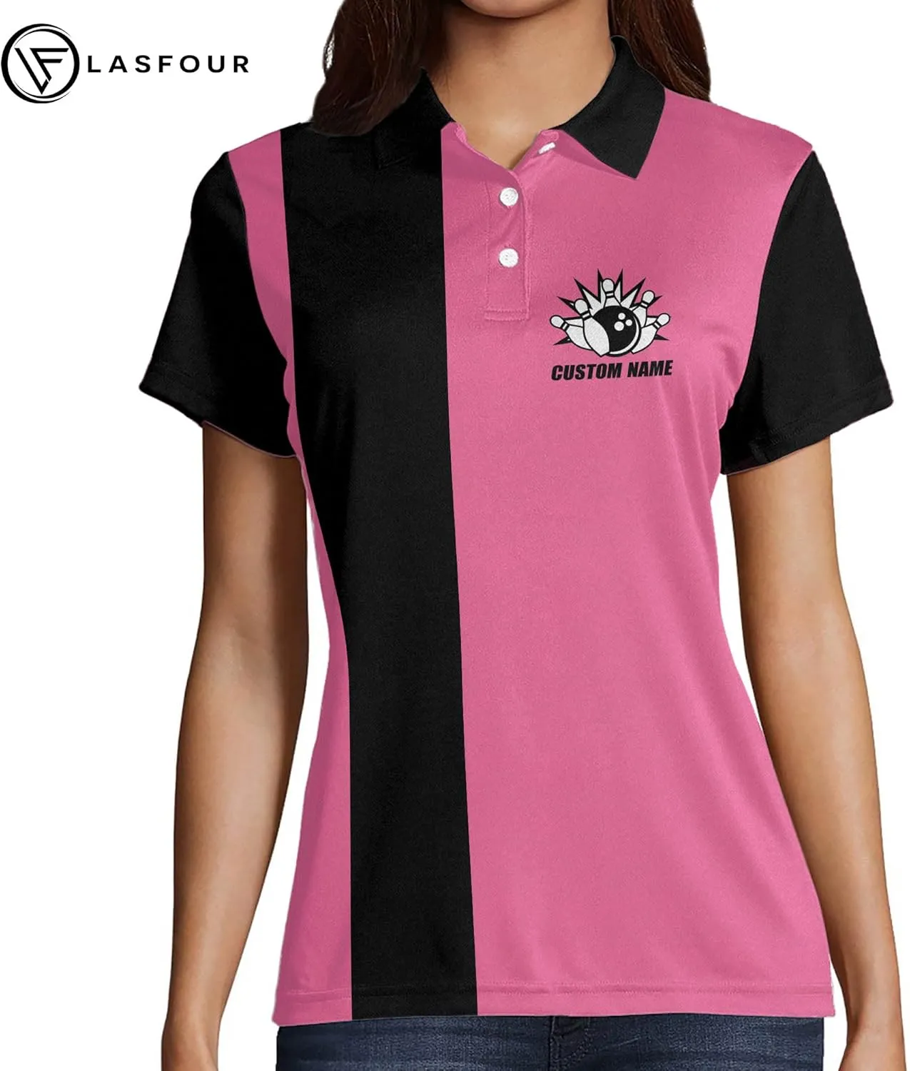 LASFOUR Personalized 3D Funny Bowling Shirts for Women, Custom Bowling Team Shirts for Women, Women Bowling Jerseys
