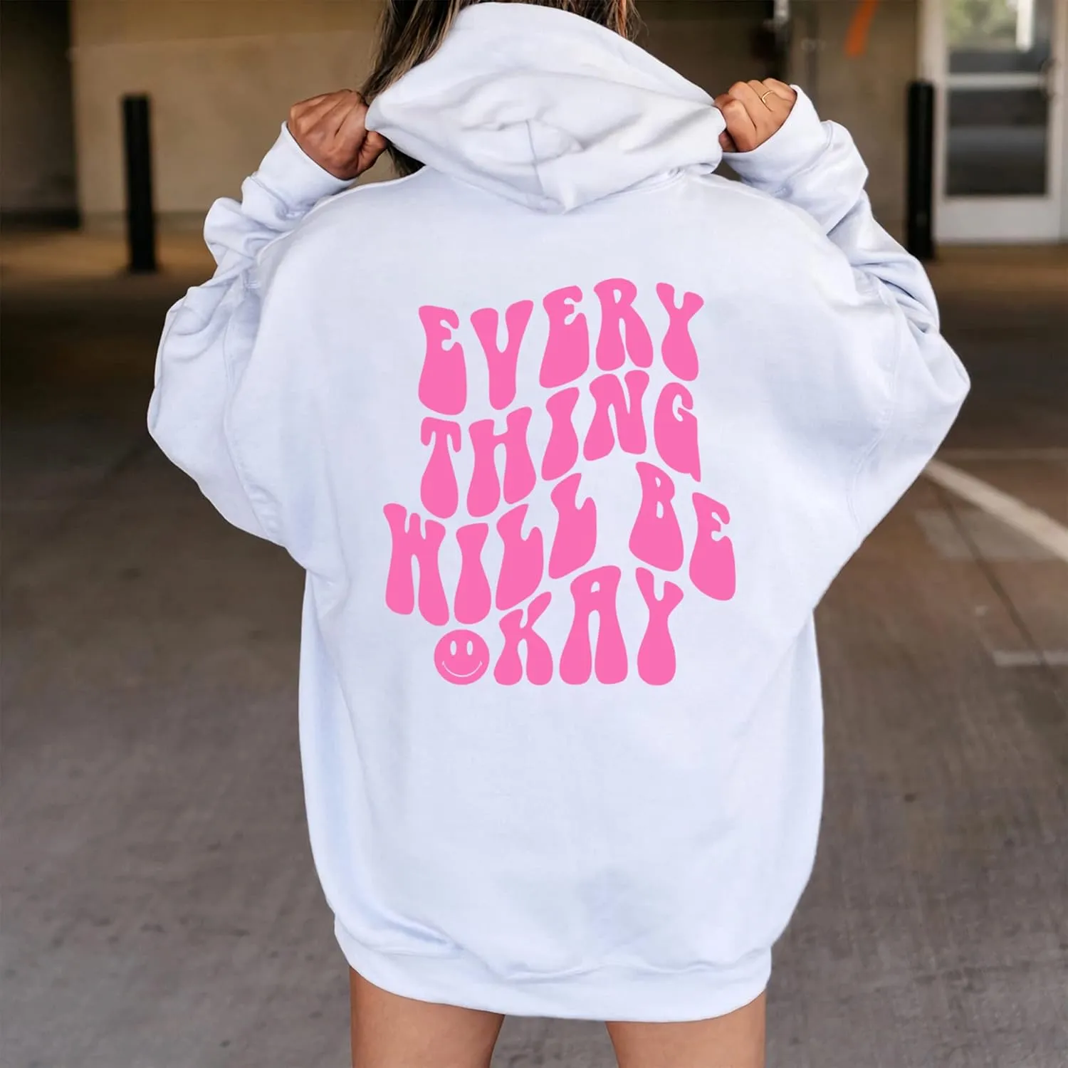 LASFOUR Trendy Oversized Hoodies With Words On Back for Teen Girls, Preppy Sweatshirts, Cute Oversized Shirts for Teen Girls