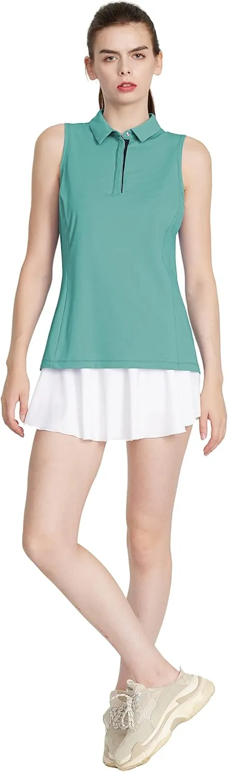 LastFor1 Women's Golf Shirts Sleeveless Polo Tennis Tops Quick Dry Lightweight UPF 50  Athletic Shirts 5-Button