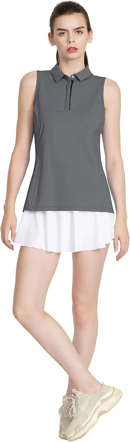 LastFor1 Women's Golf Shirts Sleeveless Polo Tennis Tops Quick Dry Lightweight UPF 50  Athletic Shirts 5-Button