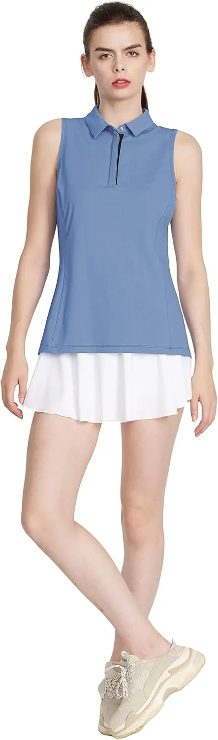 LastFor1 Women's Golf Shirts Sleeveless Polo Tennis Tops Quick Dry Lightweight UPF 50  Athletic Shirts 5-Button