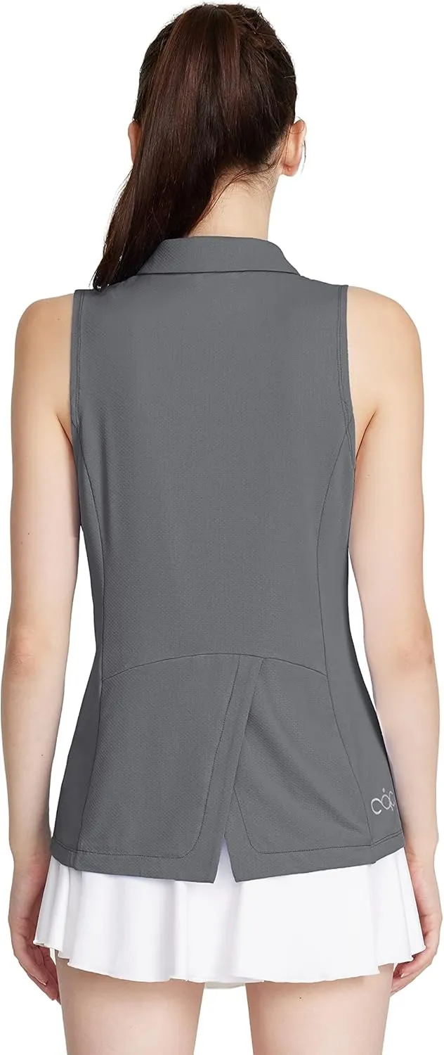 LastFor1 Women's Golf Shirts Sleeveless Polo Tennis Tops Quick Dry Lightweight UPF 50  Athletic Shirts 5-Button