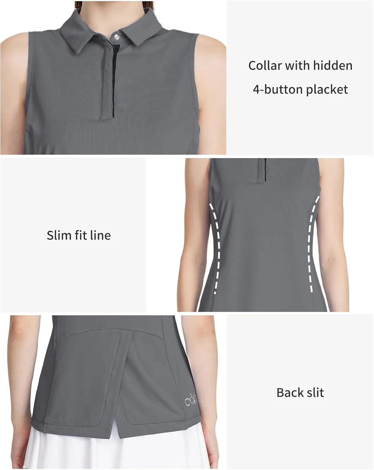 LastFor1 Women's Golf Shirts Sleeveless Polo Tennis Tops Quick Dry Lightweight UPF 50  Athletic Shirts 5-Button