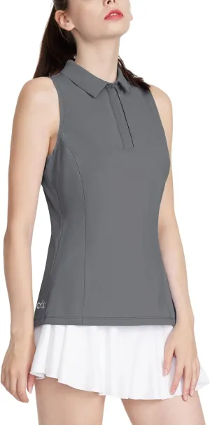 LastFor1 Women's Golf Shirts Sleeveless Polo Tennis Tops Quick Dry Lightweight UPF 50  Athletic Shirts 5-Button