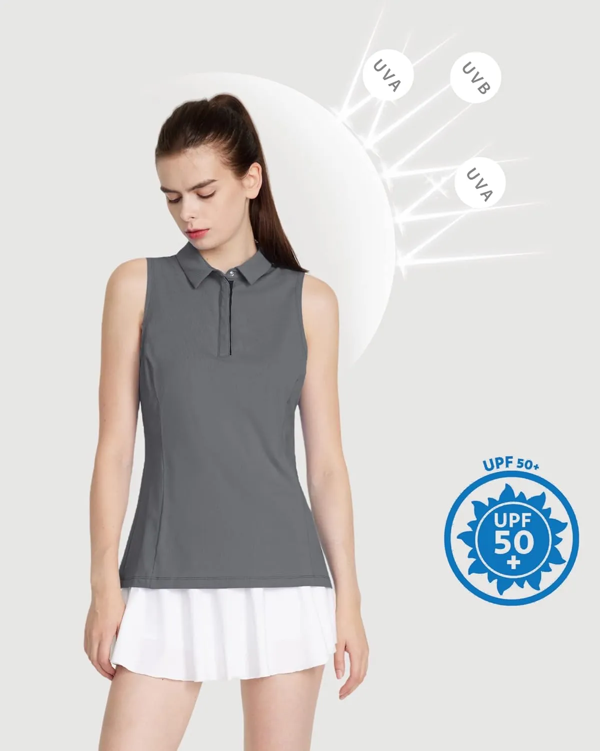 LastFor1 Women's Golf Shirts Sleeveless Polo Tennis Tops Quick Dry Lightweight UPF 50  Athletic Shirts 5-Button