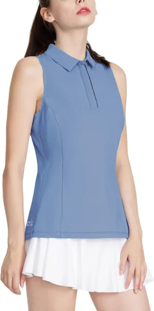 LastFor1 Women's Golf Shirts Sleeveless Polo Tennis Tops Quick Dry Lightweight UPF 50  Athletic Shirts 5-Button