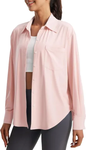 Libin Women's UPF 50  Long Sleeve UV Sun Protection Shirts Quick Dry Button Down Dress Swim Beach Cover Up for Hiking Fishing