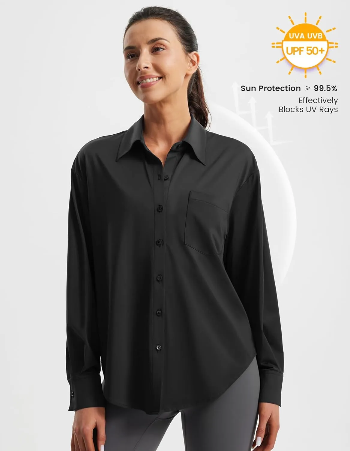 Libin Women's UPF 50  Long Sleeve UV Sun Protection Shirts Quick Dry Button Down Dress Swim Beach Cover Up for Hiking Fishing