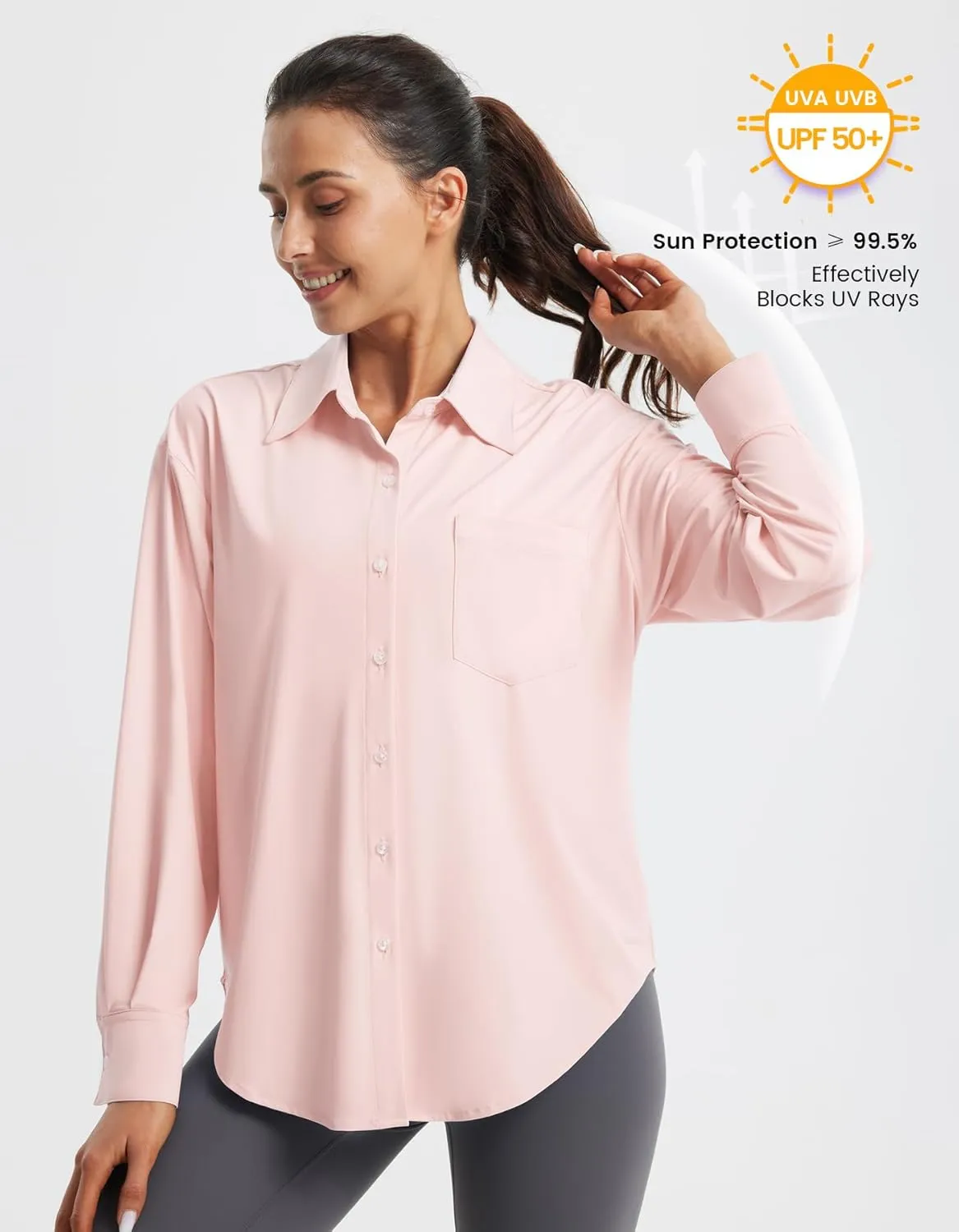 Libin Women's UPF 50  Long Sleeve UV Sun Protection Shirts Quick Dry Button Down Dress Swim Beach Cover Up for Hiking Fishing