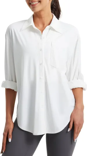 Libin Women's UPF 50  Long Sleeve UV Sun Protection Shirts Quick Dry Button Down Dress Swim Beach Cover Up for Hiking Fishing