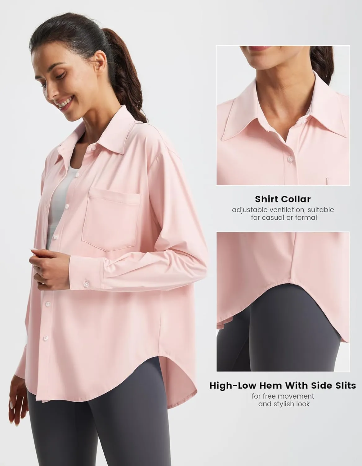 Libin Women's UPF 50  Long Sleeve UV Sun Protection Shirts Quick Dry Button Down Dress Swim Beach Cover Up for Hiking Fishing