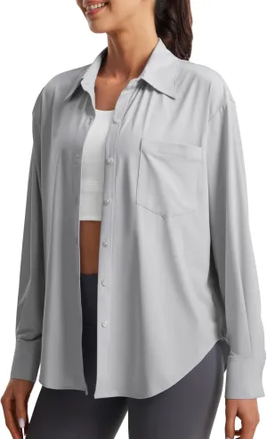 Libin Women's UPF 50  Long Sleeve UV Sun Protection Shirts Quick Dry Button Down Dress Swim Beach Cover Up for Hiking Fishing