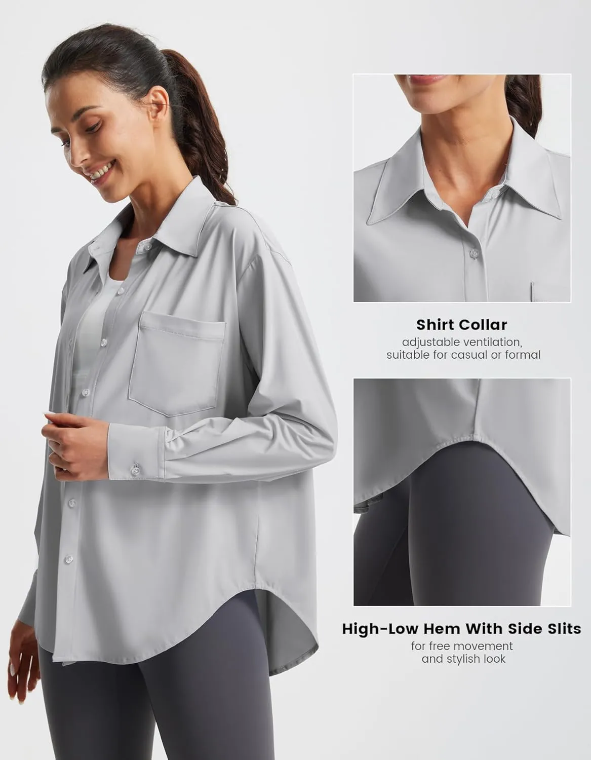 Libin Women's UPF 50  Long Sleeve UV Sun Protection Shirts Quick Dry Button Down Dress Swim Beach Cover Up for Hiking Fishing