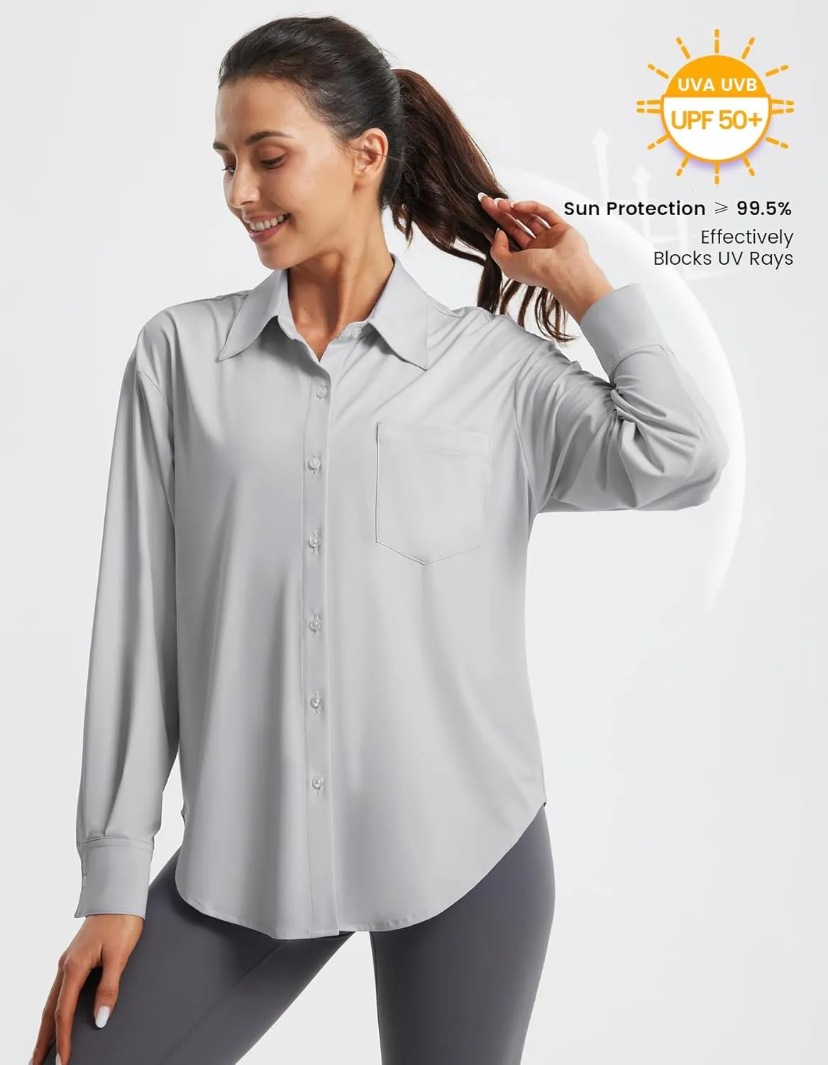 Libin Women's UPF 50  Long Sleeve UV Sun Protection Shirts Quick Dry Button Down Dress Swim Beach Cover Up for Hiking Fishing