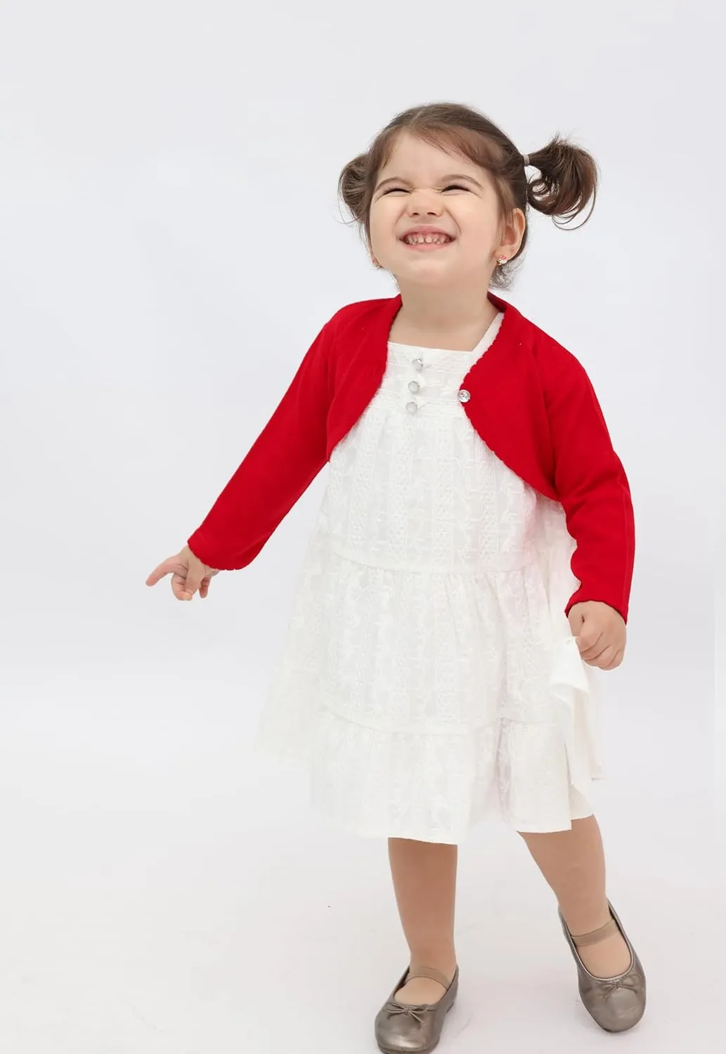 Lilax Baby Girls' Knit Long Sleeve One Button Closure Bolero Shrug