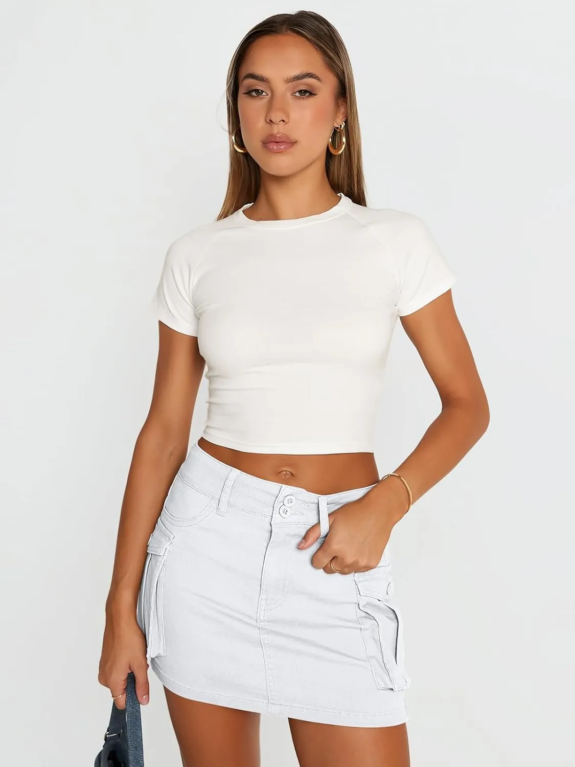 LILLUSORY Women Cargo Mini Skirt Denim Jean Dress with Pocket
