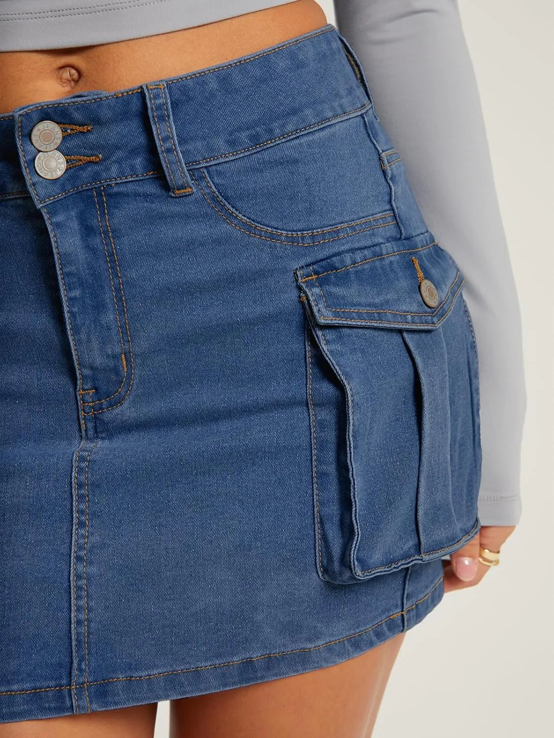 LILLUSORY Women Cargo Mini Skirt Denim Jean Dress with Pocket