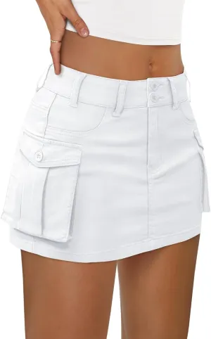 LILLUSORY Women Cargo Mini Skirt Denim Jean Dress with Pocket