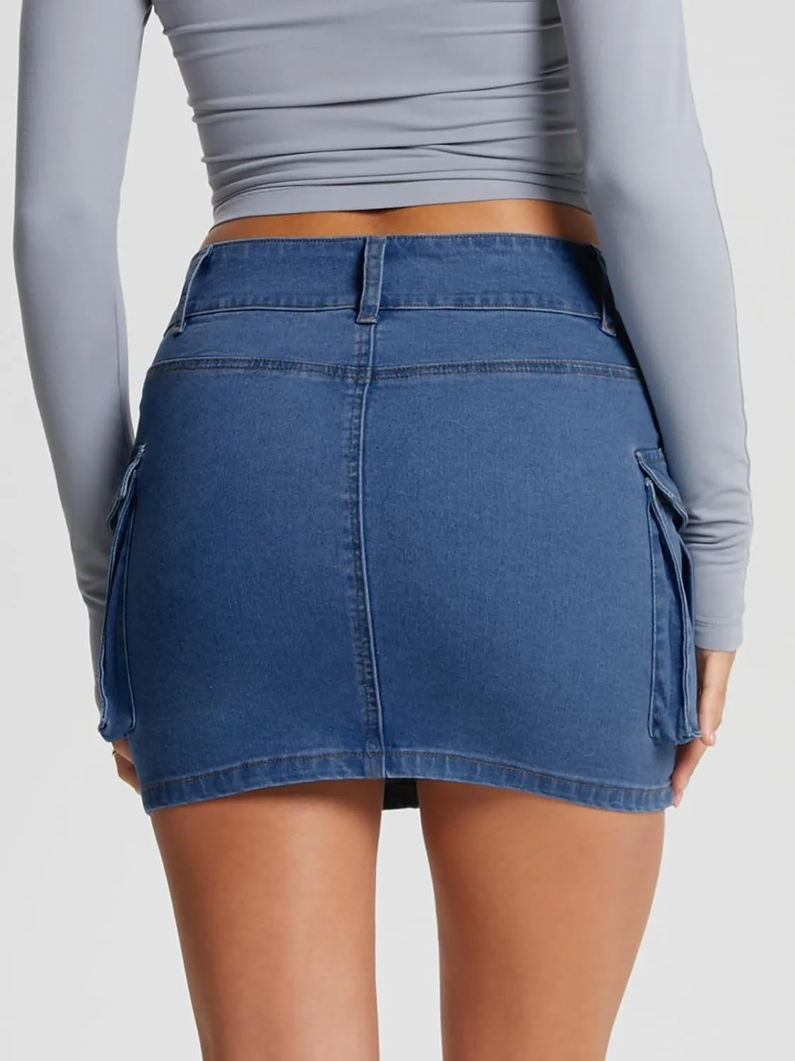 LILLUSORY Women Cargo Mini Skirt Denim Jean Dress with Pocket