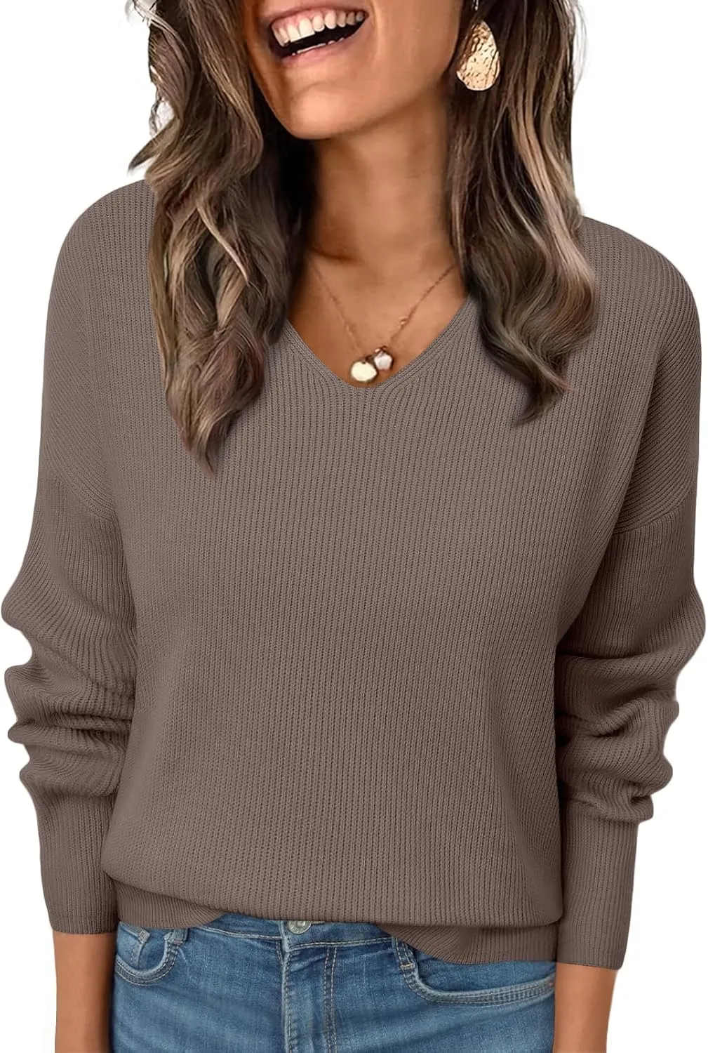 LILLUSORY Womens V Neck Sweater Long Sleeve Shirts Fall Fashion Clothes 2025 Knit Trendy Slim Fitted Tops